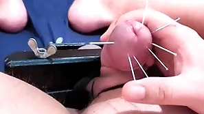 Cock skewering extreme cbt - 7 needles & cumshot with squeezed balls