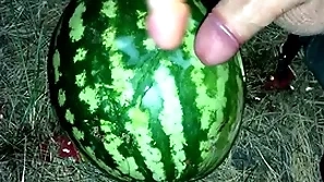 I found a watermelon nearly the forest and fucked it with twosome members / male orgasm / russian dirty talk / dildo