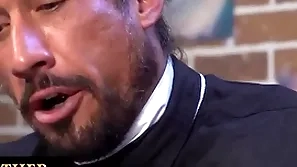 Young boy gets spanked and drilled with glass dildo by the bishop for being naughty and dishonorable