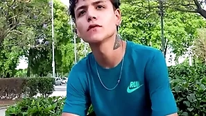 Cute latin twink agrees on touching spread legs for money