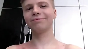 Cute soapy boy without equal in the air a shower