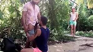 Latincum.com - spying young latin boy joins two latino studs for threesome outdoors - adrian, damian, benjamin