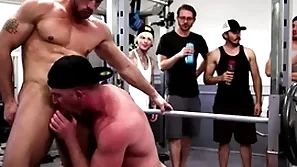 Wooh, hold on! what on earth is going on this gym?! team a few men nick fitt and roman todd absolutely shameless get naked and start fucking each other. in public! the every other exercisers are shocked!