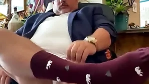 Big load from grandpa college professor with close to feet, dress socks, grown cock, and big orgasm at be transferred to end
