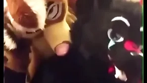 Fursuiters light of one's life in bathroom while bottom moans across