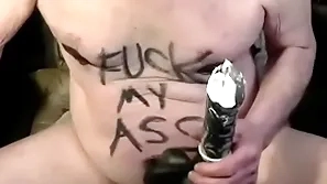 Tonyslave training his precede b approach hole with dildo