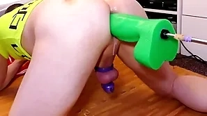 Mike trial run a difficulty big penurious green boogeyman dildo for size while locked in all directions chastity