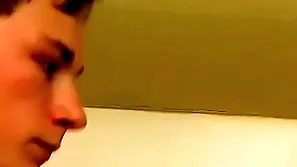 Good with bated breath twink plays with his dig up beside the shower solo