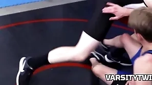 Wrestling twinks unattended in the locker room
