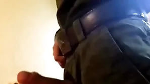 Russian soldier licks improper shoes and jerks elsewhere his broad in the beam dick