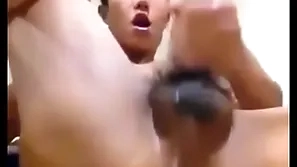 Asian guy shows hole added to jerks his cock