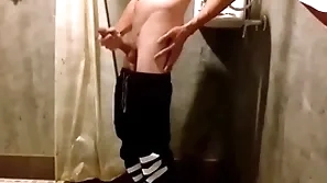 Cha vlad jerks off his big cock in the bathroom