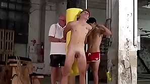 Bound twink galiel swan spanked in 3way apart from sebastian kane