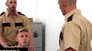 Naughty boy carter delrey gets his close-fisted asshole fucked by several perv officers - young perps