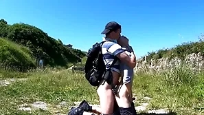 Horny hikers end take having risky public sex on bench