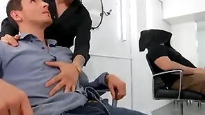 Dark-haired hotties san bass & killiam wesker swap muddy blowjobs on the barber chair - undoubtedly dudes