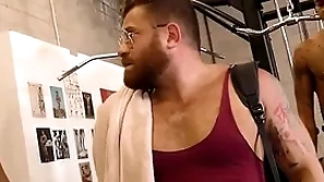 Interracial gay gangbang in the private gym
