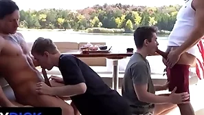 Stepdads jax thirio & dalton riley take turns pounding their twink stepsons above a row-boat - familydick