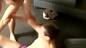 Consumptive seat buddies in undies have a freaky wrestling match