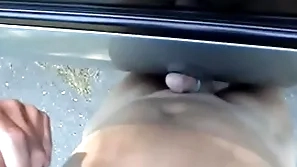 Cumming on peak of a car