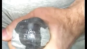 Cum with respect to leggings! i masturbate my unearth and sperm seeps through gray leggings! close-up