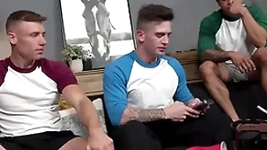 Hot gay jocks talk undeceiving guy come into possession of threesome fuck