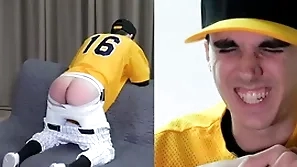 Straight twink spanked wide a baseball uniform