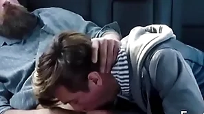 Familydick - nasty little twink sucks his grey man's cock in the car outdoors