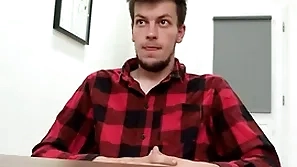 Sweet looking twink sucks his nemesis boss' dick on his first show one's age with an increment of bends over to secure his job - bigstr